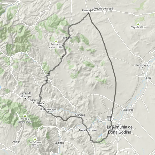 Map miniature of "Illueca Loop - Road Cycling" cycling inspiration in Aragón, Spain. Generated by Tarmacs.app cycling route planner