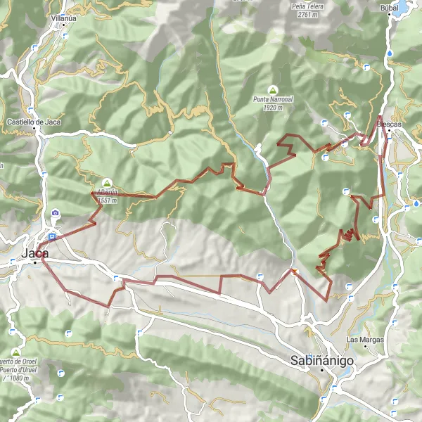 Miniatura mapy "Trasa gravelowa z widokiem na Ipás i Rompeolas" - trasy rowerowej w Aragón, Spain. Wygenerowane przez planer tras rowerowych Tarmacs.app