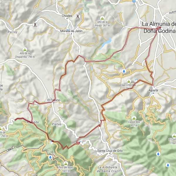 Map miniature of "Alpartir Gravel Adventure" cycling inspiration in Aragón, Spain. Generated by Tarmacs.app cycling route planner