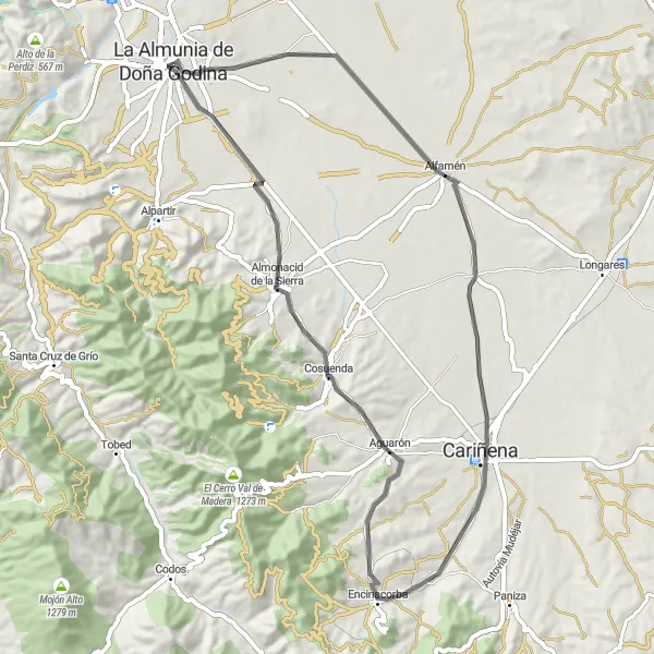 Karten-Miniaturansicht der Radinspiration "Kleine Dorfrunde in Aragon" in Aragón, Spain. Erstellt vom Tarmacs.app-Routenplaner für Radtouren