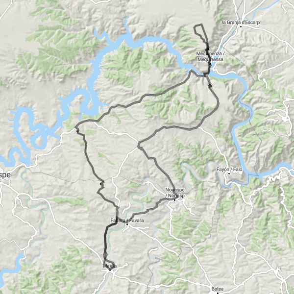 Miniaturní mapa "Silniční trasa mezi Maella a Castillo del Conde de Aranda" inspirace pro cyklisty v oblasti Aragón, Spain. Vytvořeno pomocí plánovače tras Tarmacs.app