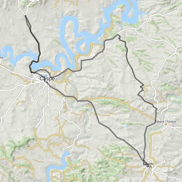 Miniature de la carte de l'inspiration cycliste "Circuit du Maella Royal" dans la Aragón, Spain. Générée par le planificateur d'itinéraire cycliste Tarmacs.app