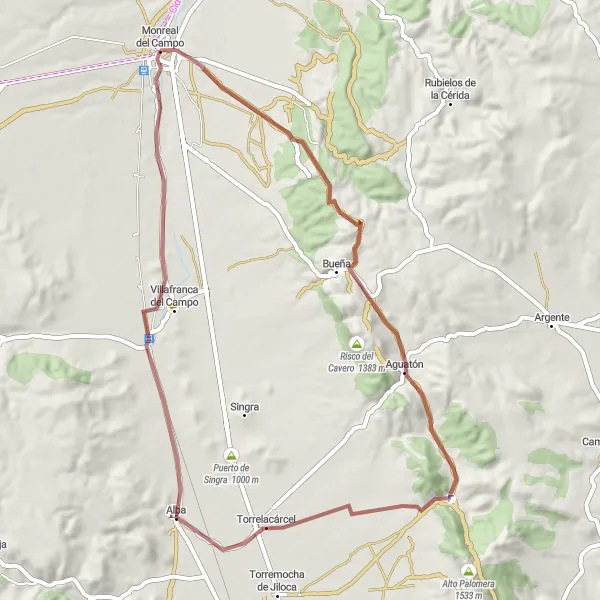 Map miniature of "Monreal del Campo - Aguatón Scenic Gravel Route" cycling inspiration in Aragón, Spain. Generated by Tarmacs.app cycling route planner