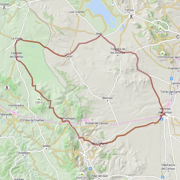 Karten-Miniaturansicht der Radinspiration "Die malerische Rundtour von Monreal del Campo" in Aragón, Spain. Erstellt vom Tarmacs.app-Routenplaner für Radtouren