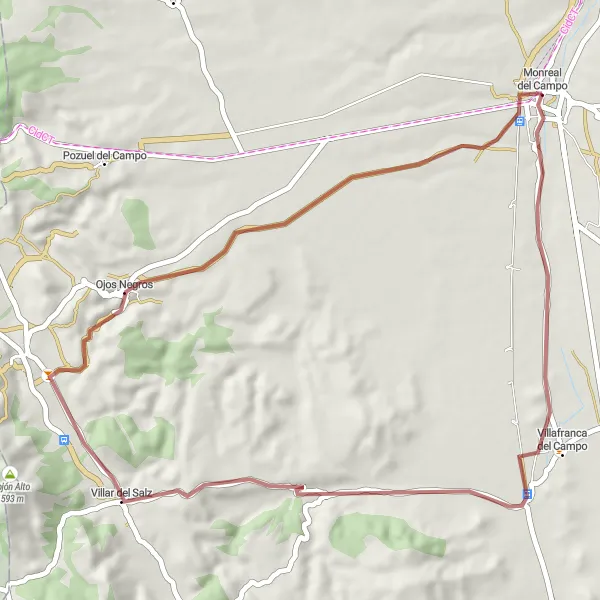 Miniatua del mapa de inspiración ciclista "Ruta de Ciclismo de Vuelta desde Monreal del Campo" en Aragón, Spain. Generado por Tarmacs.app planificador de rutas ciclistas