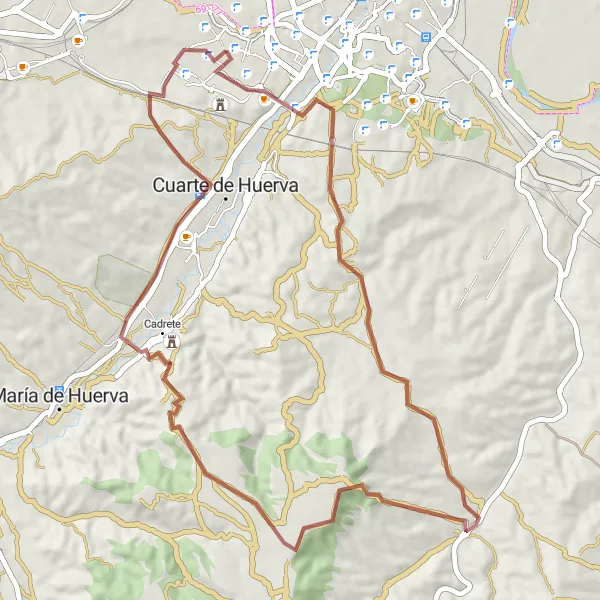 Miniatura della mappa di ispirazione al ciclismo "Gravel di Santa Bárbara" nella regione di Aragón, Spain. Generata da Tarmacs.app, pianificatore di rotte ciclistiche