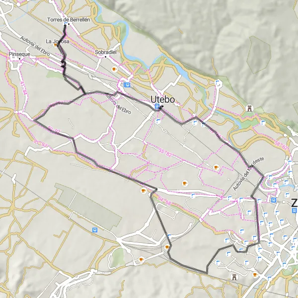 Map miniature of "Scenic Route to Oliver from Montecanal" cycling inspiration in Aragón, Spain. Generated by Tarmacs.app cycling route planner