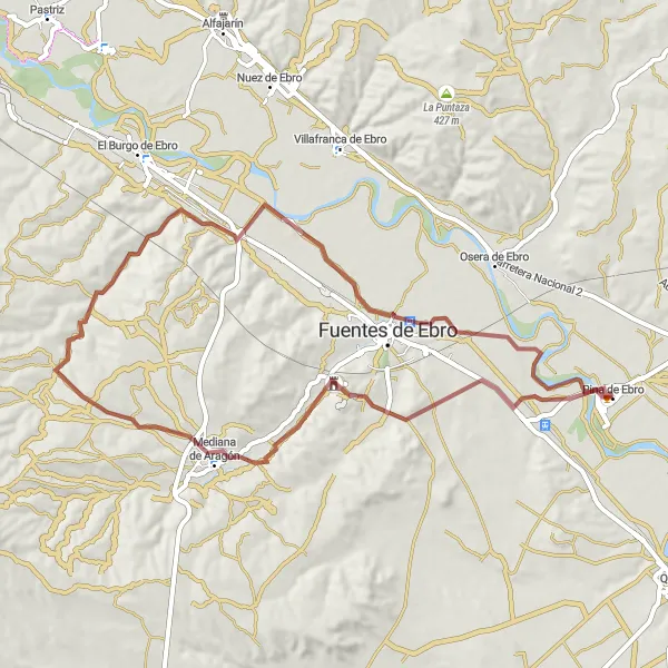 Miniatura della mappa di ispirazione al ciclismo "Giro in mountain bike attraverso Aragon, Spagna" nella regione di Aragón, Spain. Generata da Tarmacs.app, pianificatore di rotte ciclistiche