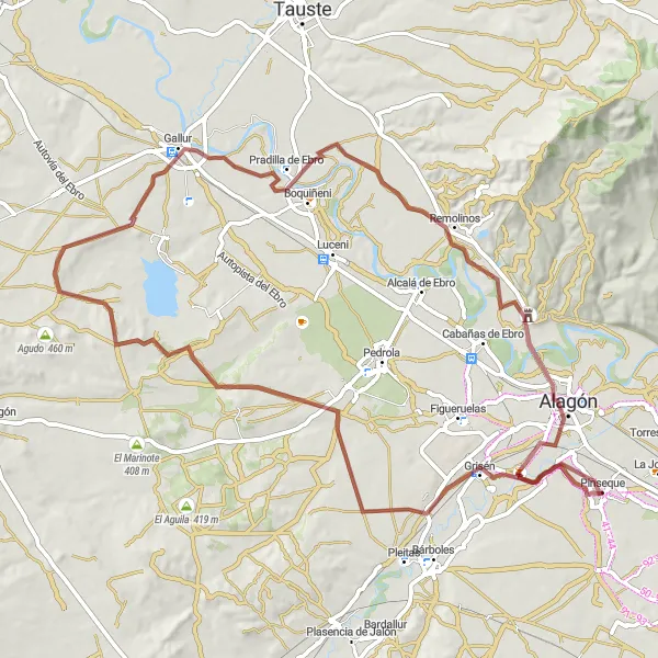 Miniature de la carte de l'inspiration cycliste "Circuit des monuments naturels" dans la Aragón, Spain. Générée par le planificateur d'itinéraire cycliste Tarmacs.app