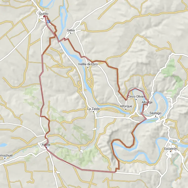 Map miniature of "Velilla de Ebro Circuit" cycling inspiration in Aragón, Spain. Generated by Tarmacs.app cycling route planner