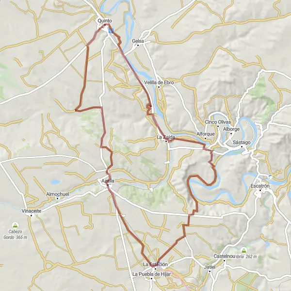 Miniatua del mapa de inspiración ciclista "Ruta de Gravel desde La Zaida a Quinto" en Aragón, Spain. Generado por Tarmacs.app planificador de rutas ciclistas