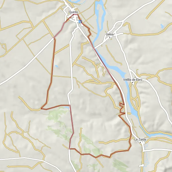 Miniatua del mapa de inspiración ciclista "Ruta de Gravel desde Castillo de Matamala a Quinto" en Aragón, Spain. Generado por Tarmacs.app planificador de rutas ciclistas
