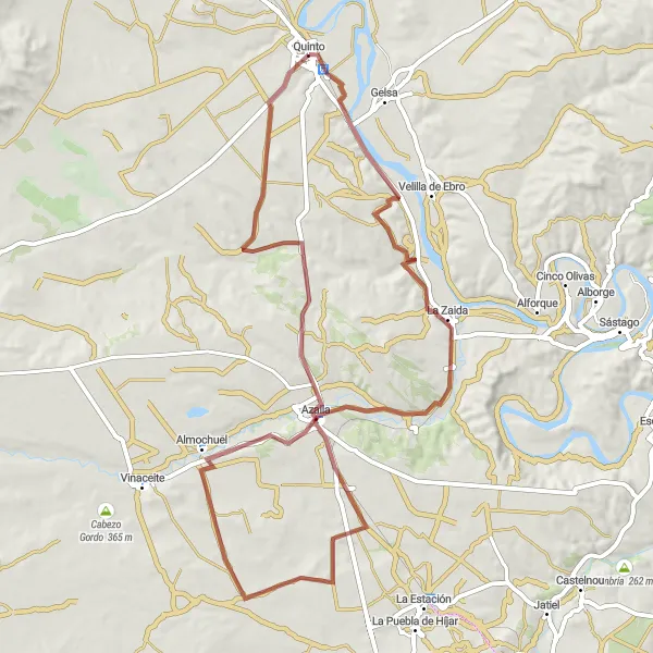 Miniatuurkaart van de fietsinspiratie "Gravelrit van Matamala naar Azaila via Quinto" in Aragón, Spain. Gemaakt door de Tarmacs.app fietsrouteplanner