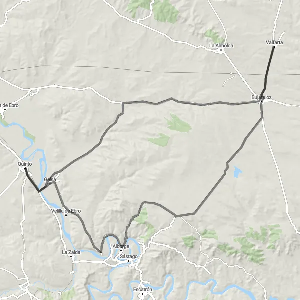 Map miniature of "Road Cycling Route around Quinto (Aragón, Spain)" cycling inspiration in Aragón, Spain. Generated by Tarmacs.app cycling route planner