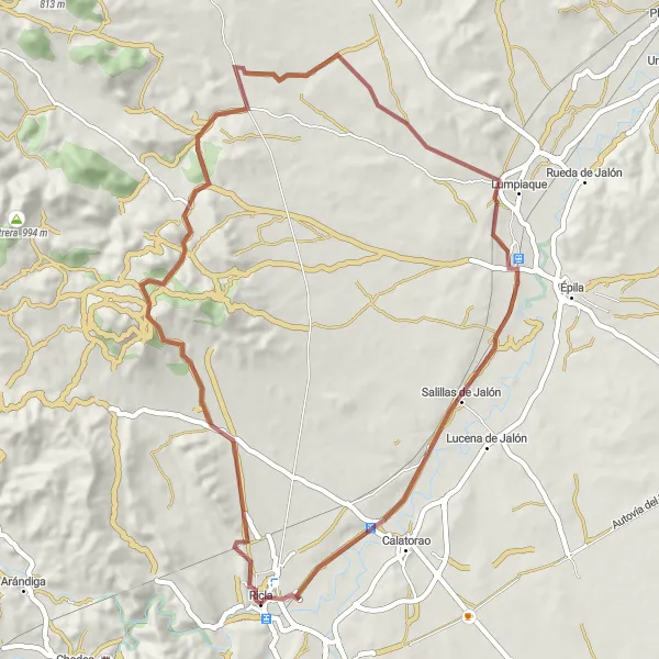 Map miniature of "Gravel Route Around Ricla" cycling inspiration in Aragón, Spain. Generated by Tarmacs.app cycling route planner