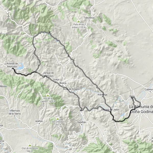 Map miniature of "Epic Road Cycling Adventure to Calcena" cycling inspiration in Aragón, Spain. Generated by Tarmacs.app cycling route planner