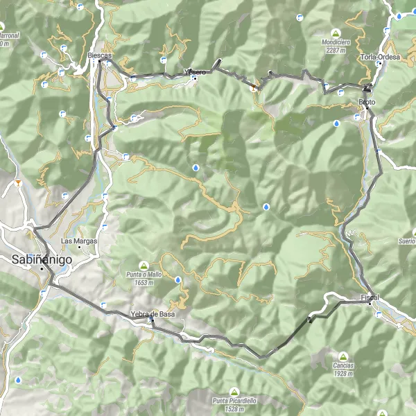 Map miniature of "Road Cycling to Mirador de San Salvador" cycling inspiration in Aragón, Spain. Generated by Tarmacs.app cycling route planner