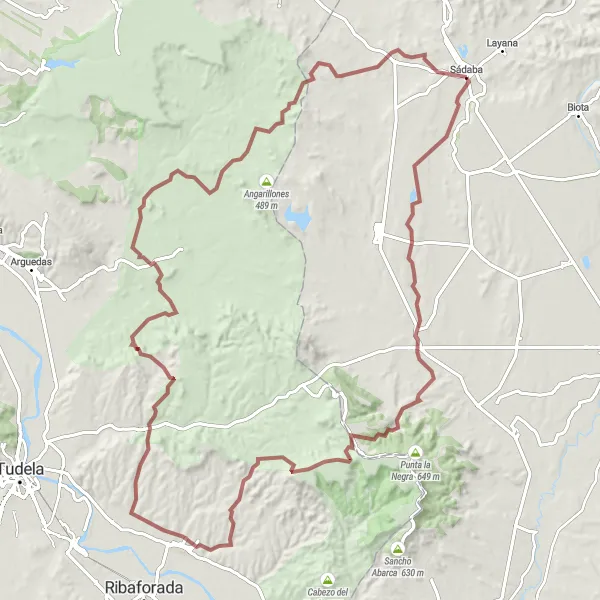 Miniatuurkaart van de fietsinspiratie "Gravel Route starting near Sádaba" in Aragón, Spain. Gemaakt door de Tarmacs.app fietsrouteplanner