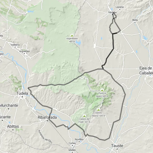 Karten-Miniaturansicht der Radinspiration "Tour zum Castillo de Sádaba" in Aragón, Spain. Erstellt vom Tarmacs.app-Routenplaner für Radtouren