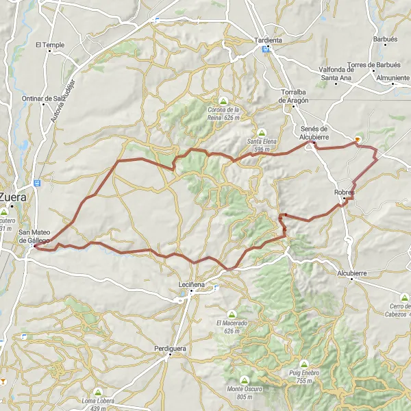 Miniatuurkaart van de fietsinspiratie "Ontdekkingstocht naar Robres en Vedado" in Aragón, Spain. Gemaakt door de Tarmacs.app fietsrouteplanner