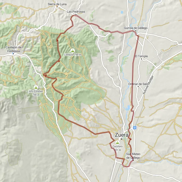 Miniaturní mapa "Gravel stezka přes malebnou krajinu" inspirace pro cyklisty v oblasti Aragón, Spain. Vytvořeno pomocí plánovače tras Tarmacs.app