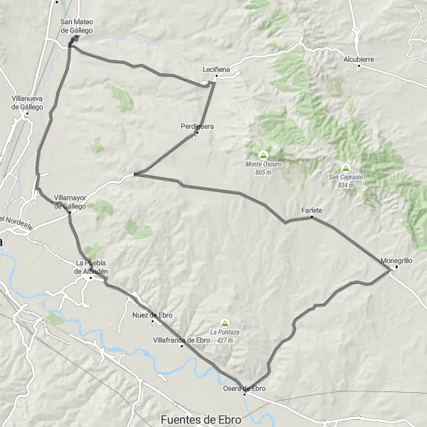 Miniaturní mapa "Cyklotrasa plná zajímavých míst" inspirace pro cyklisty v oblasti Aragón, Spain. Vytvořeno pomocí plánovače tras Tarmacs.app