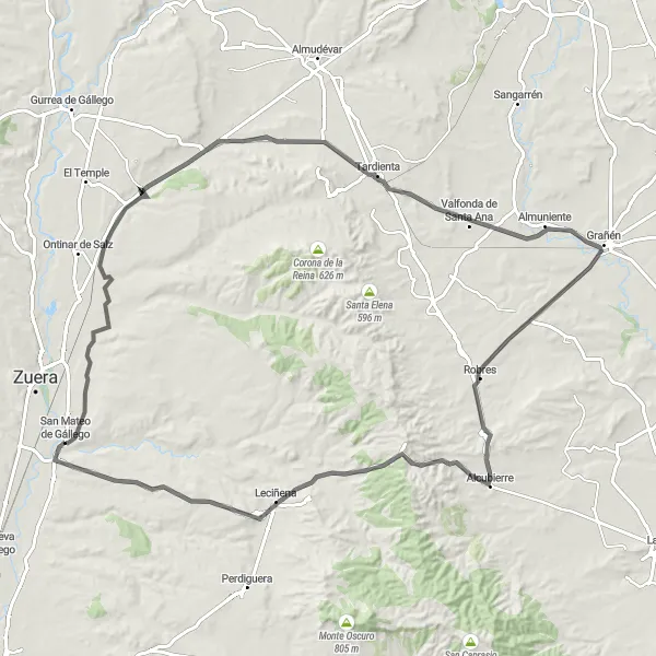 Map miniature of "San Mateo Circular Road Route" cycling inspiration in Aragón, Spain. Generated by Tarmacs.app cycling route planner