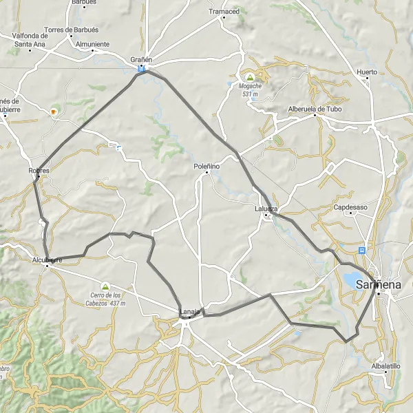 Map miniature of "Hidden Gems Road Tour" cycling inspiration in Aragón, Spain. Generated by Tarmacs.app cycling route planner