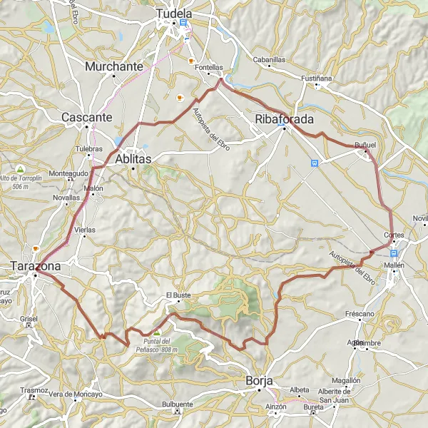 Map miniature of "El Buste Gravel Loop" cycling inspiration in Aragón, Spain. Generated by Tarmacs.app cycling route planner