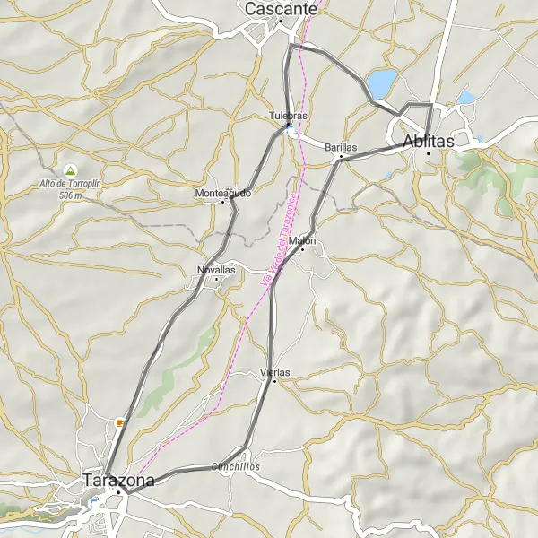 Miniature de la carte de l'inspiration cycliste "Itinéraire Court à la Découverte de Tarazona" dans la Aragón, Spain. Générée par le planificateur d'itinéraire cycliste Tarmacs.app