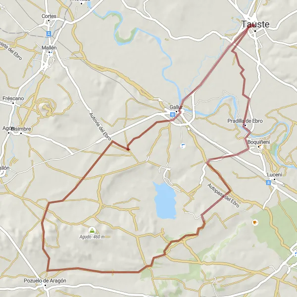 Map miniature of "Tauste-Gallur Loop" cycling inspiration in Aragón, Spain. Generated by Tarmacs.app cycling route planner