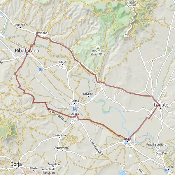 Map miniature of "The Gravel Adventure" cycling inspiration in Aragón, Spain. Generated by Tarmacs.app cycling route planner