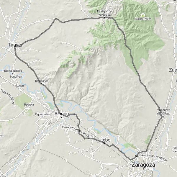 Map miniature of "Castejón de Valdejasa Road Challenge" cycling inspiration in Aragón, Spain. Generated by Tarmacs.app cycling route planner