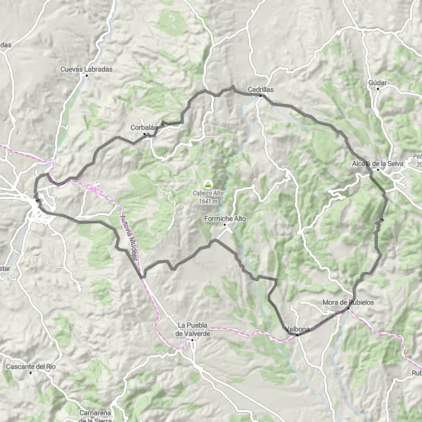 Miniatuurkaart van de fietsinspiratie "Bergavontuur Teruel" in Aragón, Spain. Gemaakt door de Tarmacs.app fietsrouteplanner