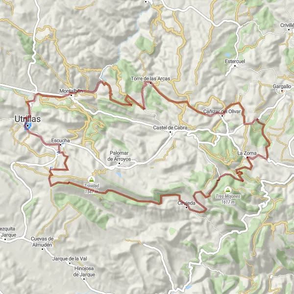 Karten-Miniaturansicht der Radinspiration "Die Berg-und-Tal-Tour von Utrillas" in Aragón, Spain. Erstellt vom Tarmacs.app-Routenplaner für Radtouren