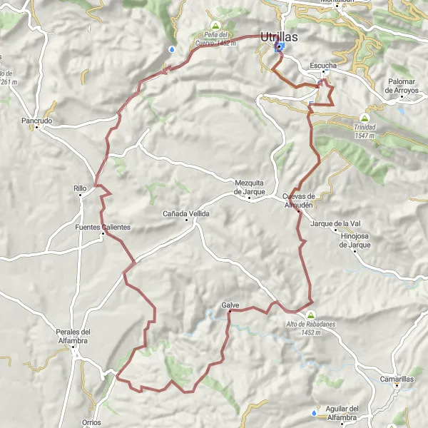 Map miniature of "Discovering the Coal Mining Heritage" cycling inspiration in Aragón, Spain. Generated by Tarmacs.app cycling route planner