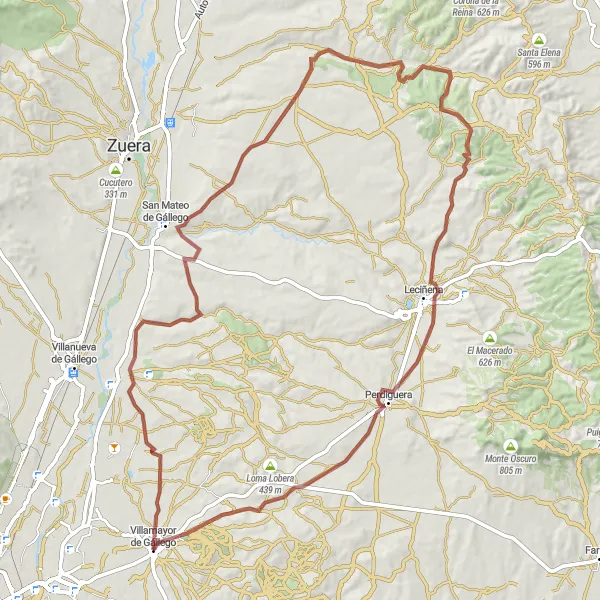 Miniaturní mapa "Challenging Gravel Circuit via San Mateo de Gállego" inspirace pro cyklisty v oblasti Aragón, Spain. Vytvořeno pomocí plánovače tras Tarmacs.app