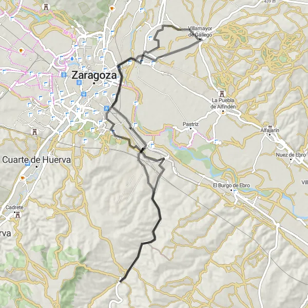 Miniaturní mapa "Cyklotrasa kolem Montañany" inspirace pro cyklisty v oblasti Aragón, Spain. Vytvořeno pomocí plánovače tras Tarmacs.app