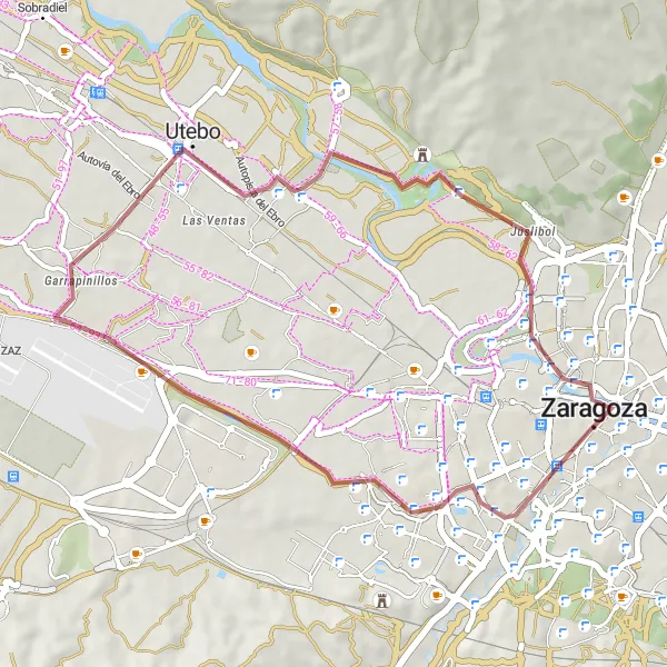 Miniaturní mapa "Štěrková cesta okolo Zaraguezy" inspirace pro cyklisty v oblasti Aragón, Spain. Vytvořeno pomocí plánovače tras Tarmacs.app