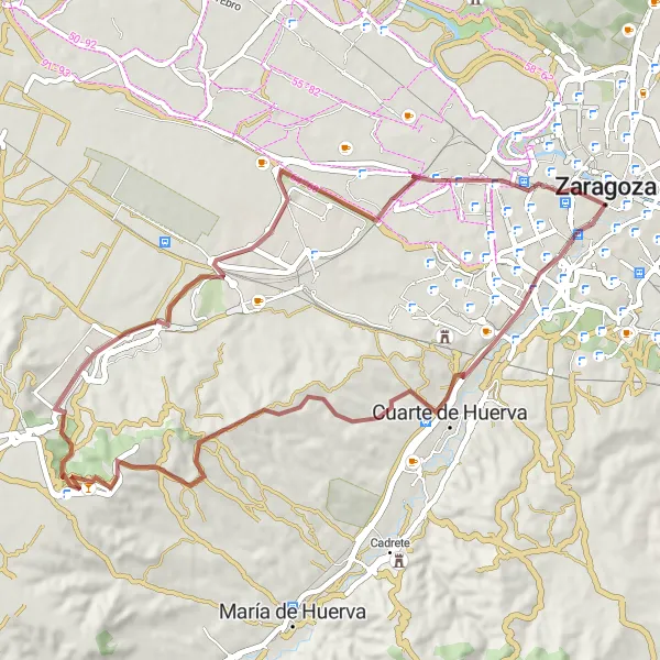 Map miniature of "The Muela Challenge" cycling inspiration in Aragón, Spain. Generated by Tarmacs.app cycling route planner