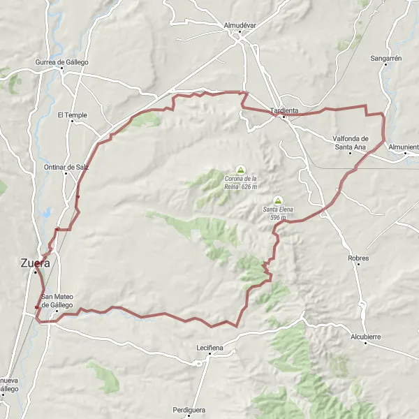 Miniatura della mappa di ispirazione al ciclismo "Avventura Gravel a Aragón" nella regione di Aragón, Spain. Generata da Tarmacs.app, pianificatore di rotte ciclistiche