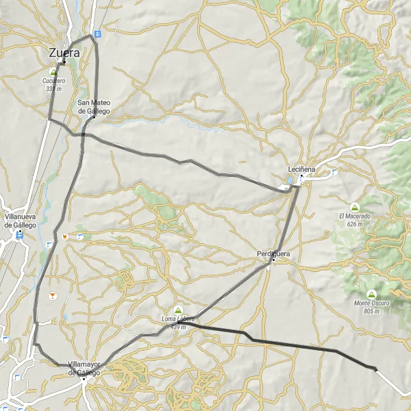 Map miniature of "Road Cycling Exploration" cycling inspiration in Aragón, Spain. Generated by Tarmacs.app cycling route planner