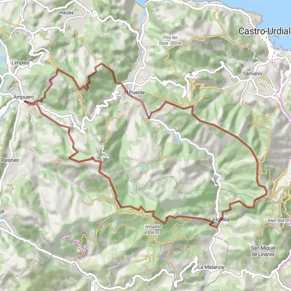 Karten-Miniaturansicht der Radinspiration "Erkunde das grüne Herz Cantabrias" in Cantabria, Spain. Erstellt vom Tarmacs.app-Routenplaner für Radtouren