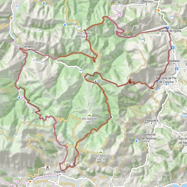 Map miniature of "Gravel Adventures in Iguña" cycling inspiration in Cantabria, Spain. Generated by Tarmacs.app cycling route planner