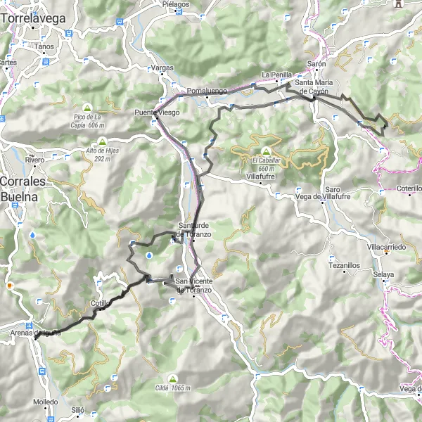 Miniatura mapy "Rowerowe wyzwanie Arenas de Iguña" - trasy rowerowej w Cantabria, Spain. Wygenerowane przez planer tras rowerowych Tarmacs.app