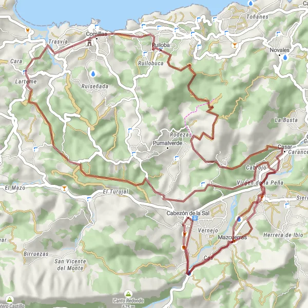 Miniatua del mapa de inspiración ciclista "Ruta de Ciclismo de Grava por Cabezón de la Sal" en Cantabria, Spain. Generado por Tarmacs.app planificador de rutas ciclistas
