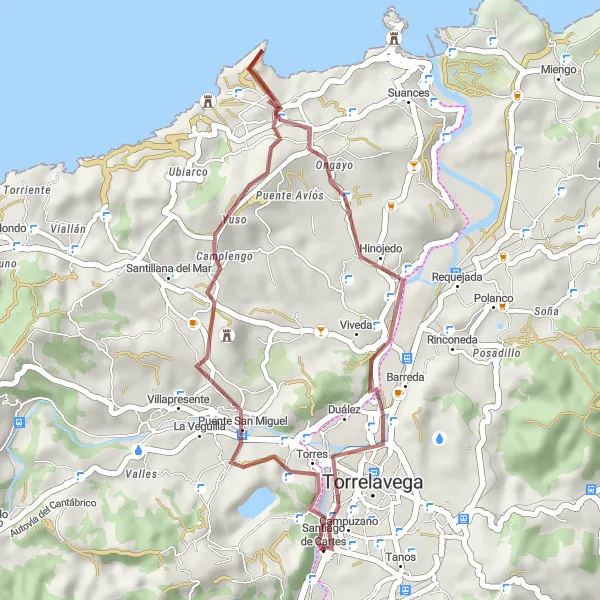 Miniatura della mappa di ispirazione al ciclismo "Tour in bicicletta Gravel attraverso Vispieres" nella regione di Cantabria, Spain. Generata da Tarmacs.app, pianificatore di rotte ciclistiche