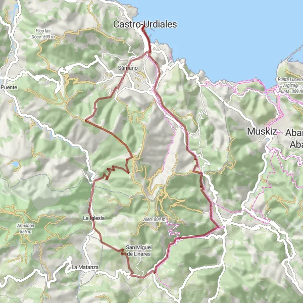 Miniaturní mapa "Gravelová stezka v okolí Castro-Urdiales" inspirace pro cyklisty v oblasti Cantabria, Spain. Vytvořeno pomocí plánovače tras Tarmacs.app