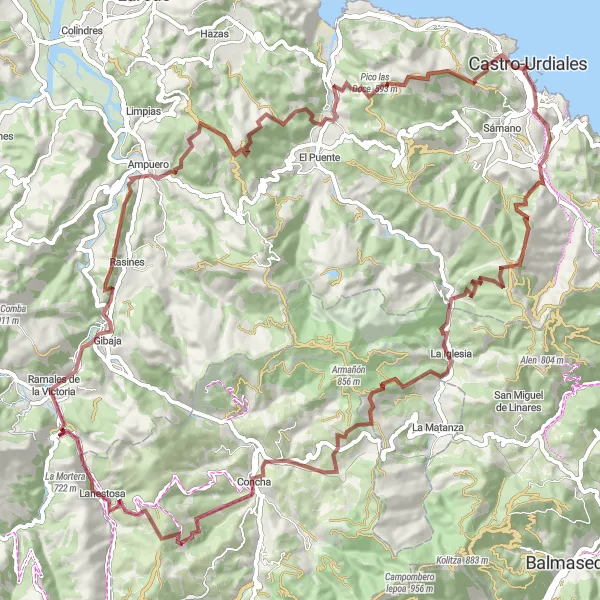 Karten-Miniaturansicht der Radinspiration "Erlebnisreiche Strecke durch Natur und Kultur" in Cantabria, Spain. Erstellt vom Tarmacs.app-Routenplaner für Radtouren