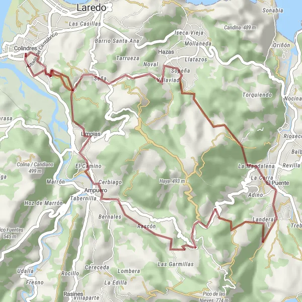 Miniaturní mapa "Monte La Tejera do Colindres" inspirace pro cyklisty v oblasti Cantabria, Spain. Vytvořeno pomocí plánovače tras Tarmacs.app